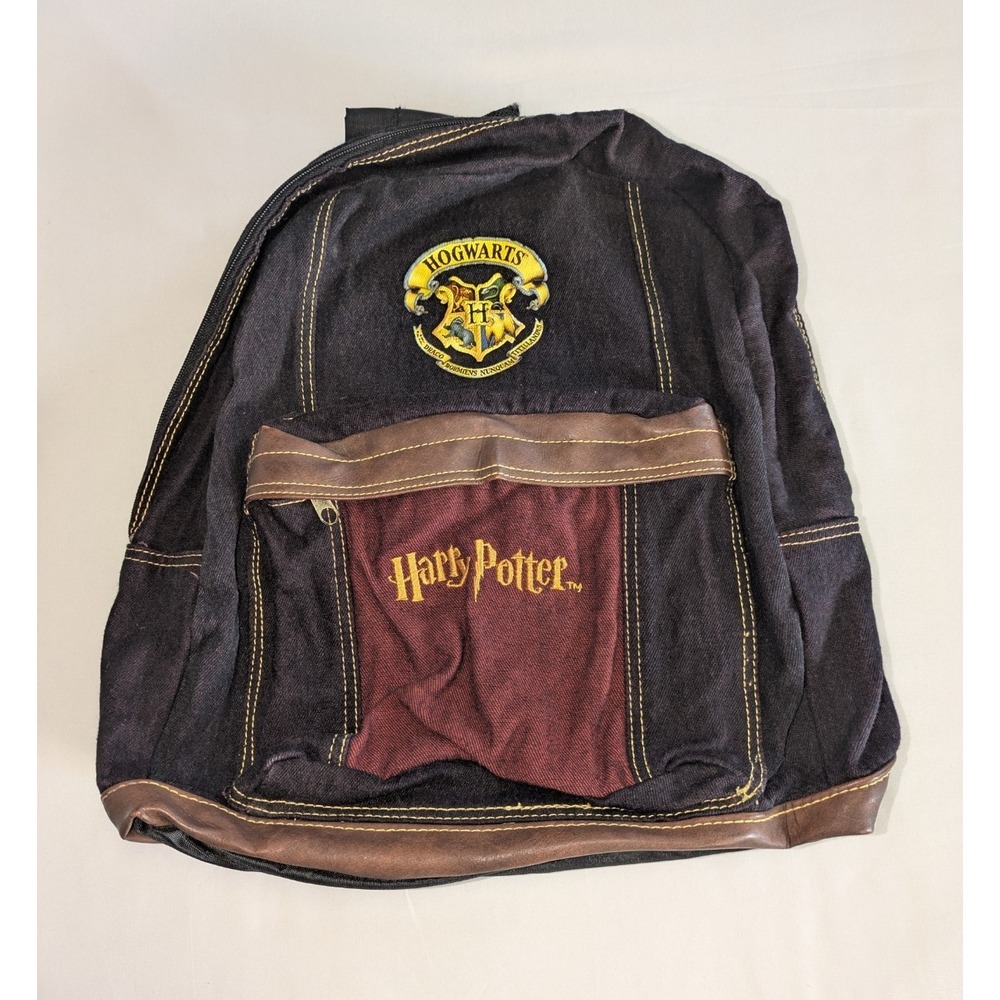 Harry Potter Hogwarts Backpack Denim‎ Faux Leather Trim Book Bag